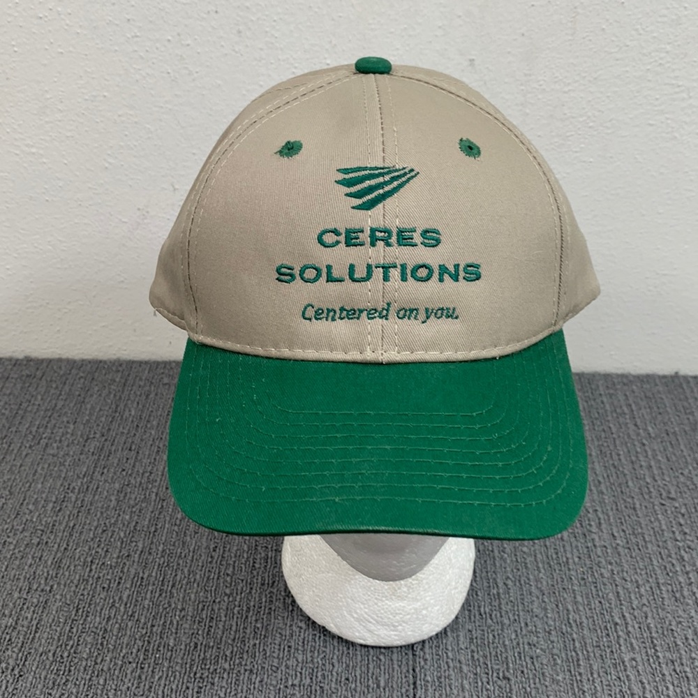 Ceres Solutions Baseball Hat Mens OSFM Beige Green Adjustable Strapback OC